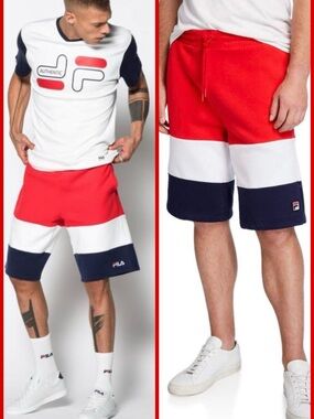 🔥NEW!!! FILA MENS SHORTS HERITAGE ALANZO PANTS BOTTOMS RED WHITE BLUE LM171YA9